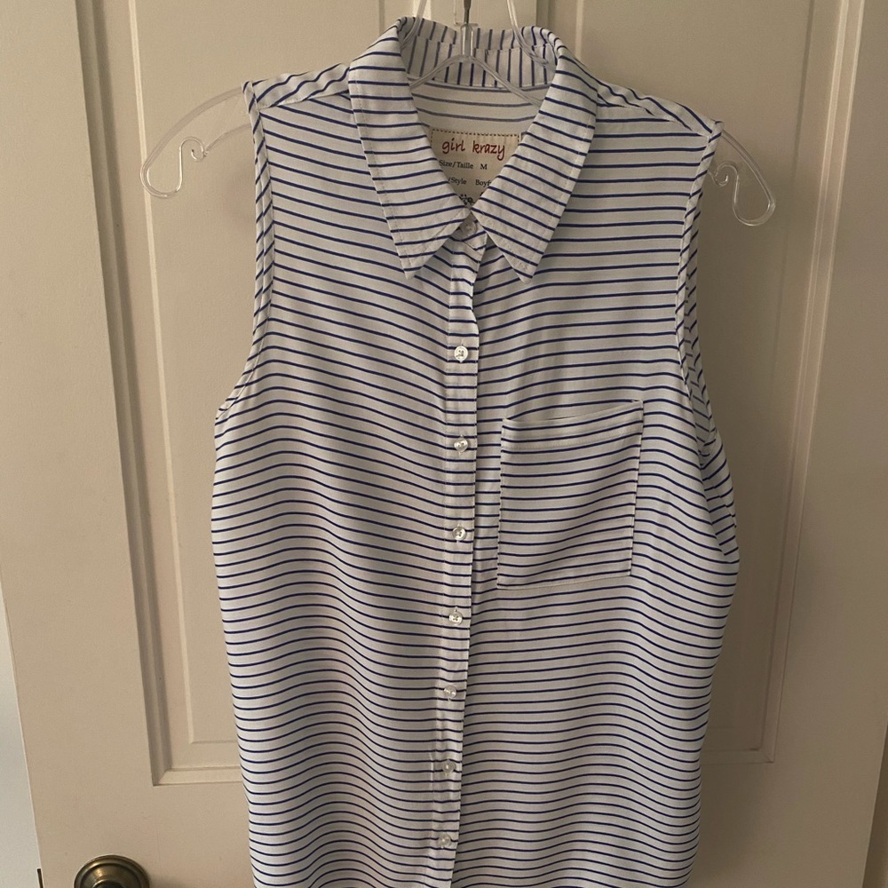 Girl Krazy blue and white stripe boyfriend blouse